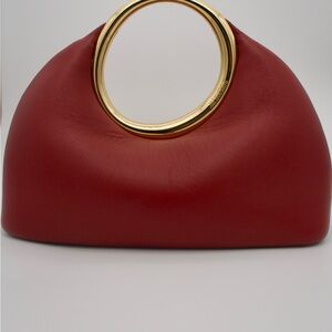 Jacquemus Red Leather Top-Handle Women's Bag with Gold Ring
